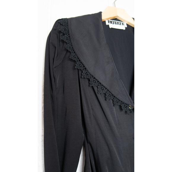 ROTATE BIRGER CHRISTENSEN Black Padded Shoulder Lace Trim Mini Dress 34/US 4 - Picture 4 of 11